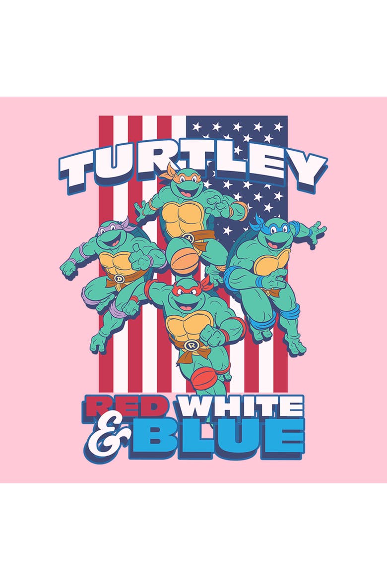 Girl's Teenage Mutant Ninja Turtles American Red White and Blue Turtley  Graphic T-Shirt, Alternate, color, Light Pink