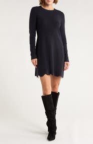 French Connection Long Sleeve Scallop Hem Knit Dress