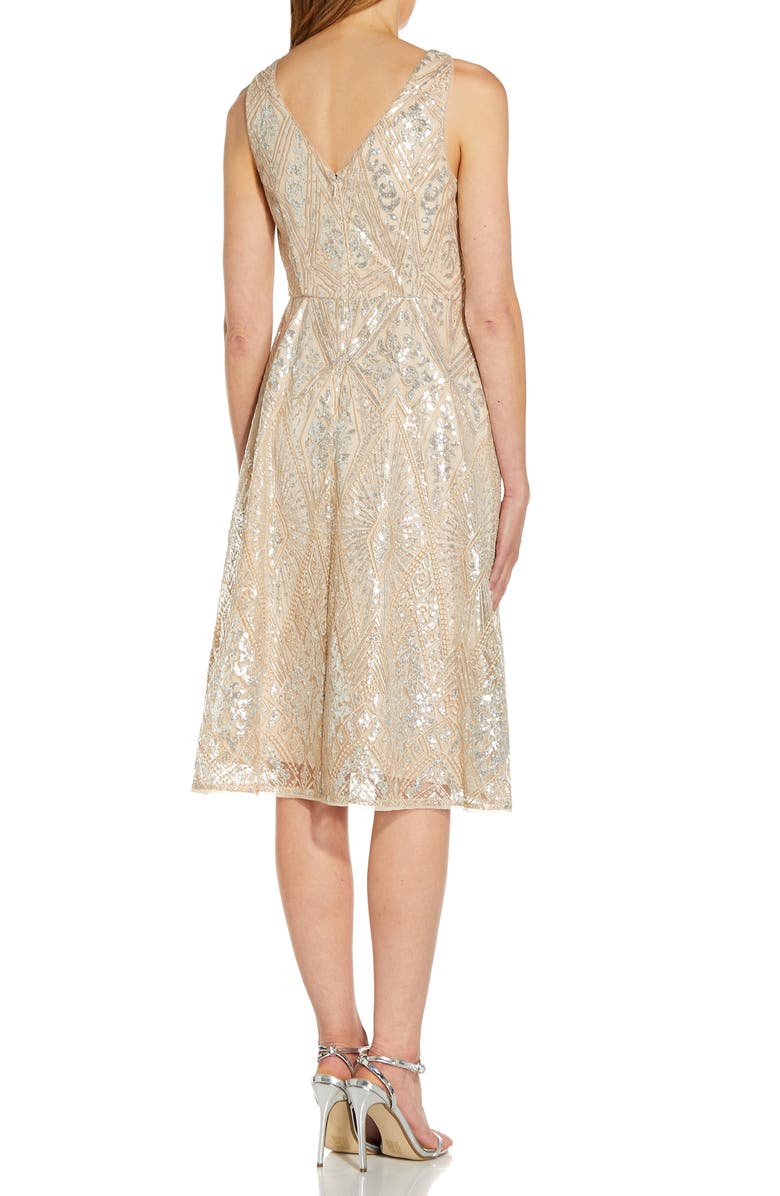 Adrianna Papell Geo Sequin Fit & Flare Dress, Alternate, color, 