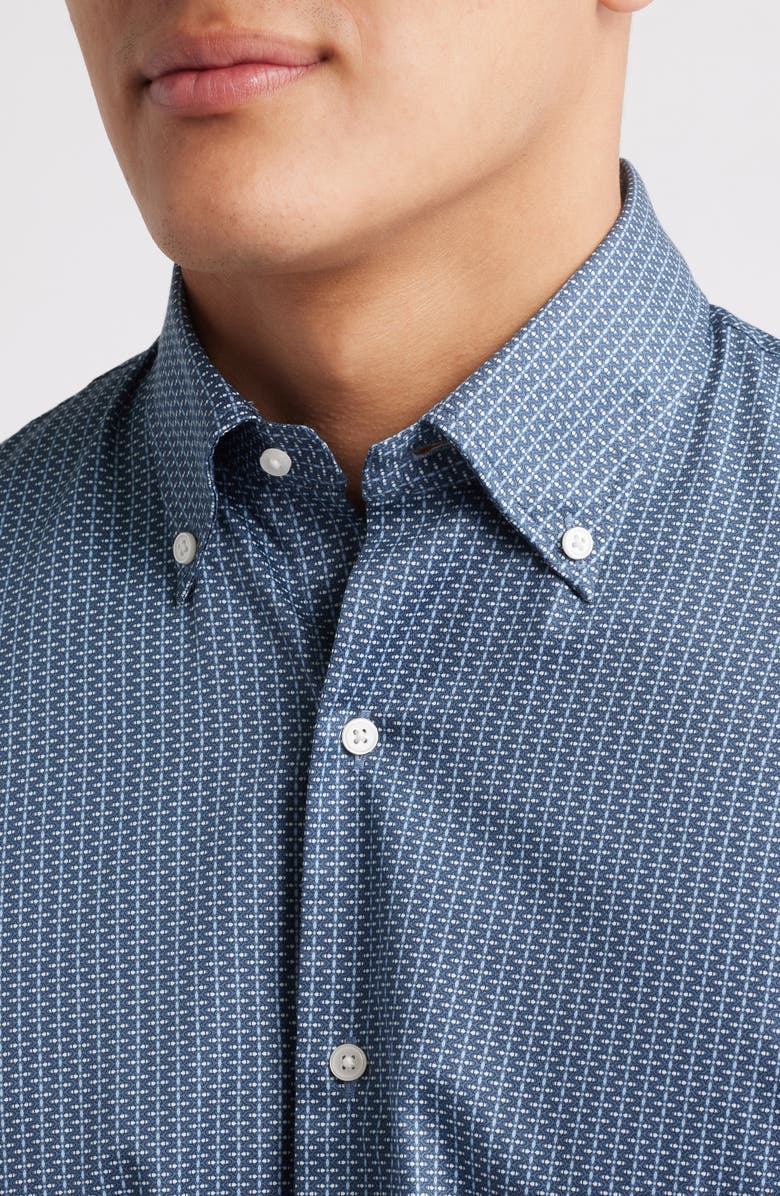 Peter Millar Zollar Geometric Print Short Sleeve Button-Down Shirt, Alternate, color, Blue Haze