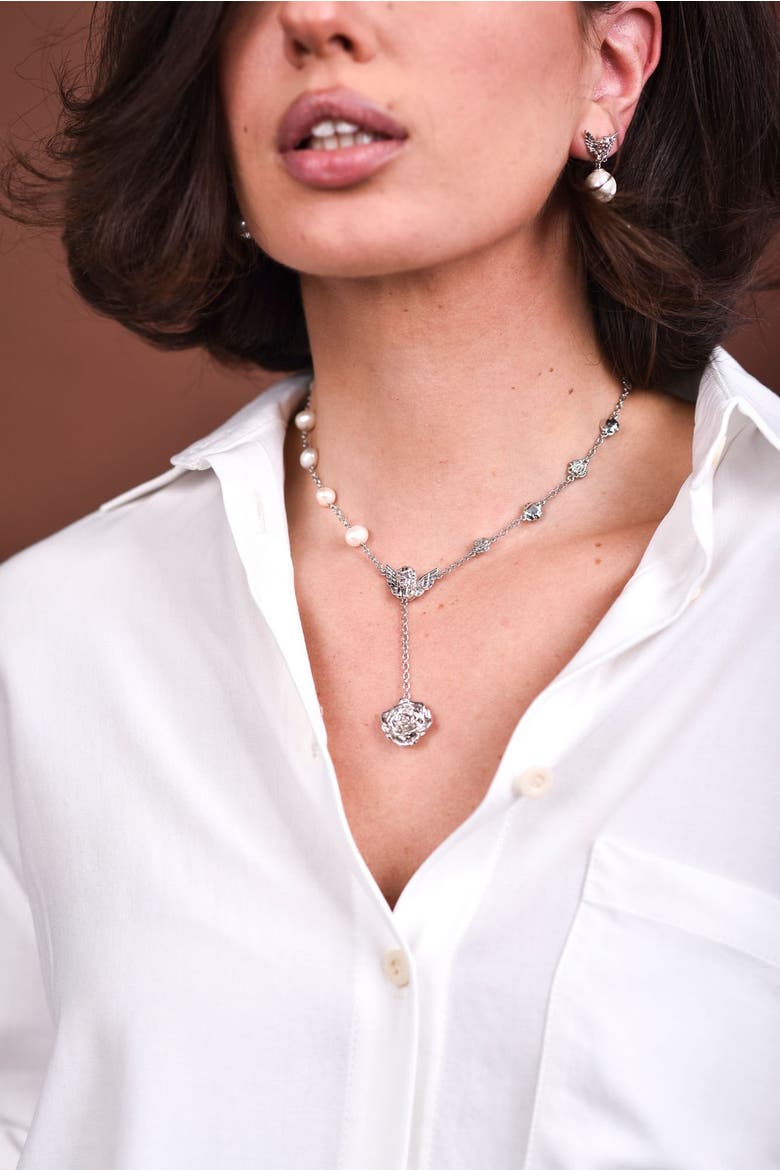 Devotion Cupid Pearl Rose Necklace, Alternate, color, Silver & White