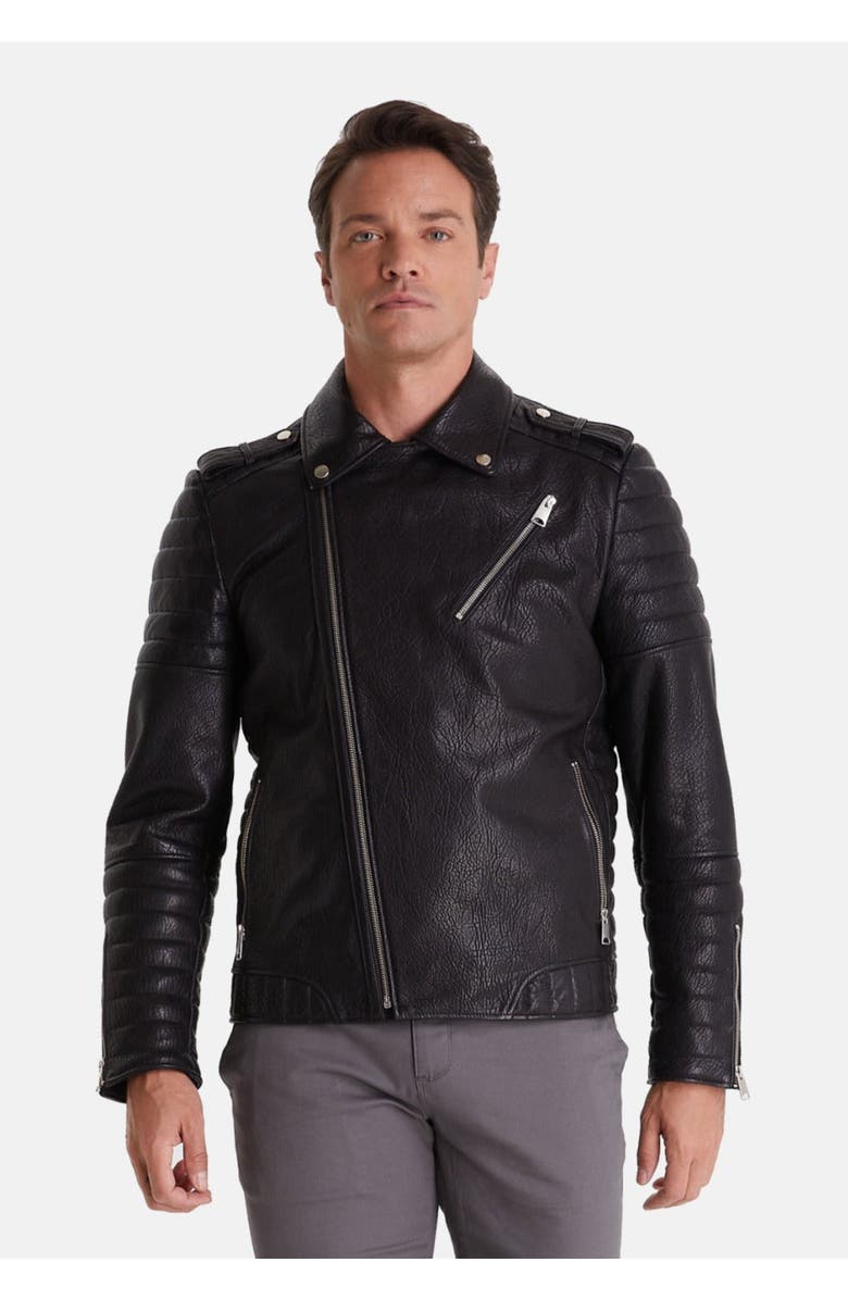 Furniq UK Quentin Leather Jacket, Alternate, color, Black