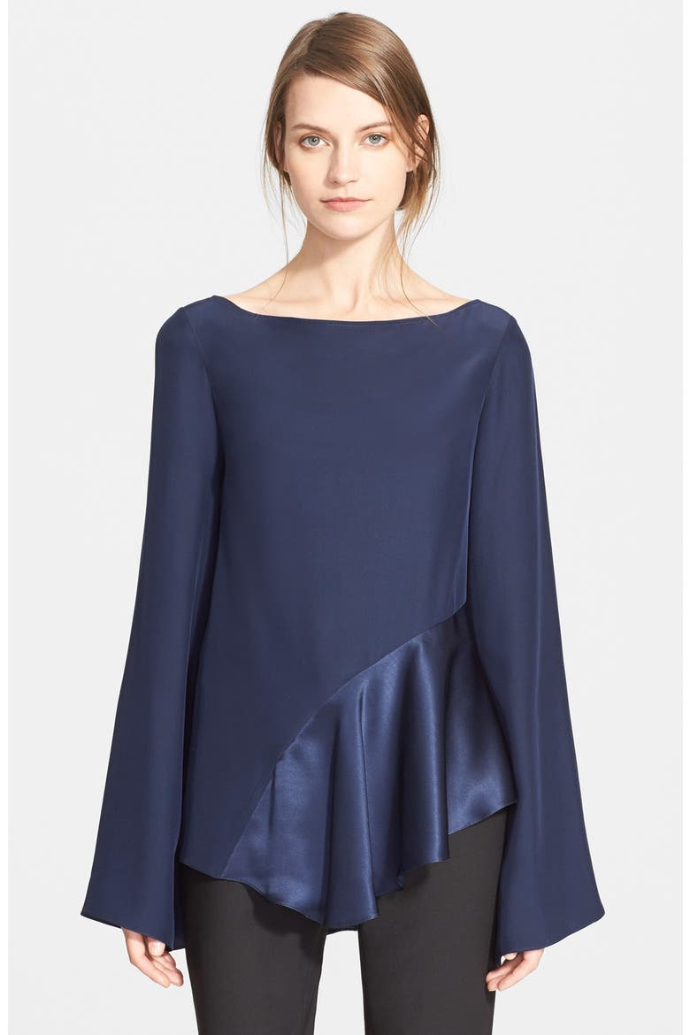 Asymmetrical Ruffle Blouse, Main, color, FRENCH NAVY