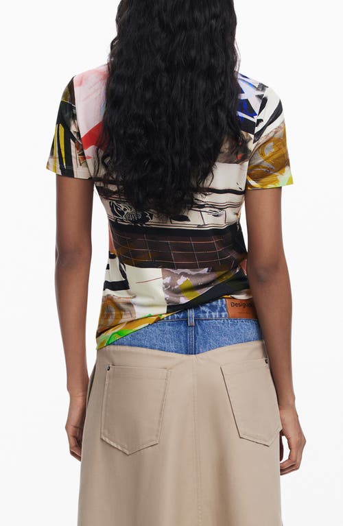 Desigual Abstract Print Cotton Blend T-shirt In White Multi
