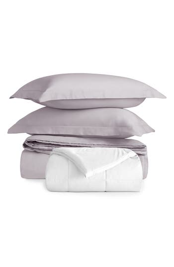 Homespun Vintage Washed Cotton Duvet Cover & Sham Set In Purple