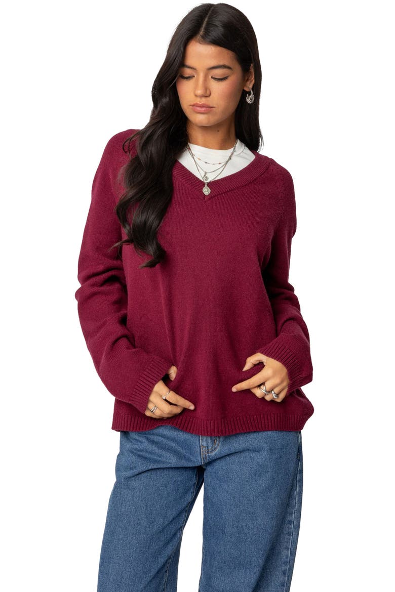 Martha Oversize V-Neck Sweater, Alternate, color, BURGUNDY