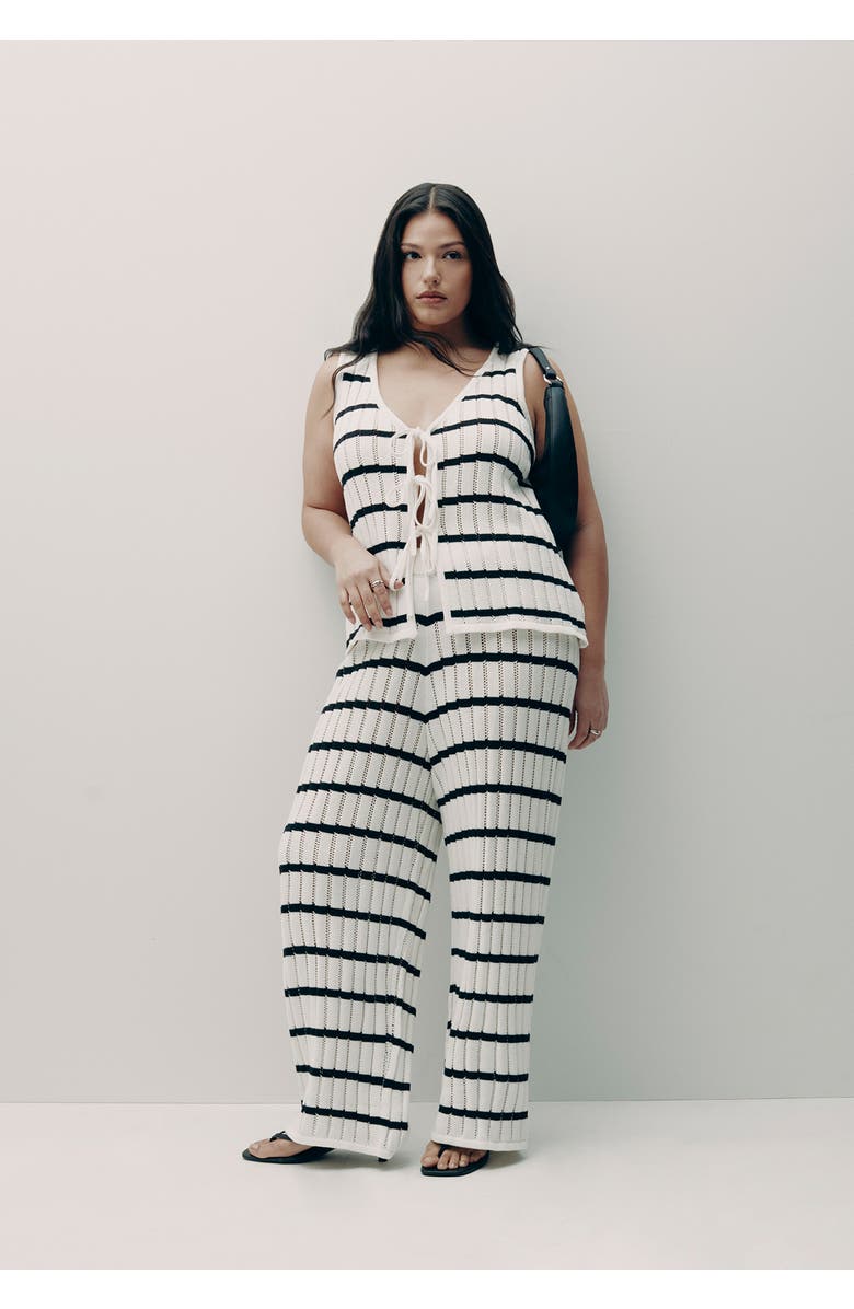 ELOQUII Tie Front Tank, Alternate, color, Horizontal Stripe Arctic Wolf