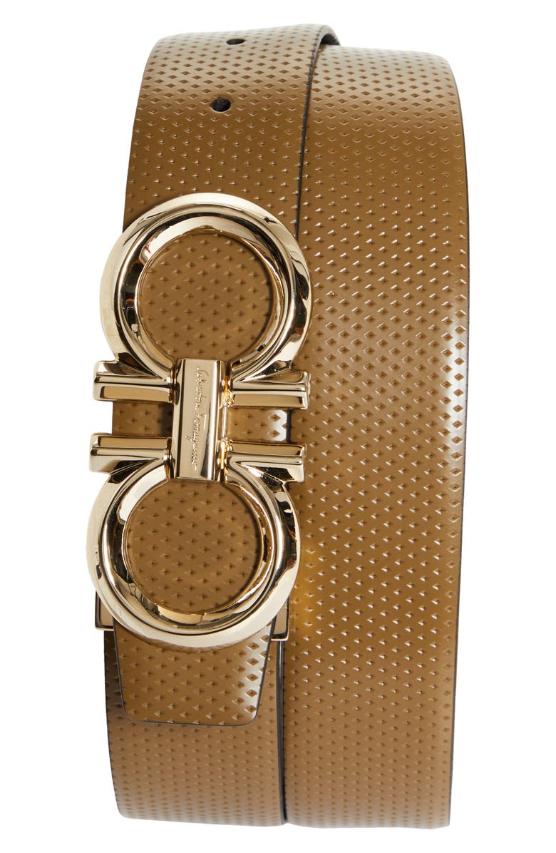 FERRAGAMO Double Gancio Textured Leather Belt, Main, color,