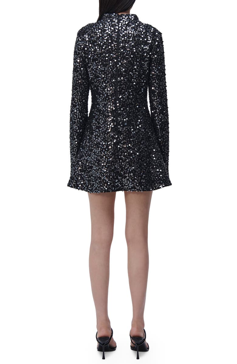 Simkhai Safia Sequin Long Sleeve Minidress, Alternate, color, Black