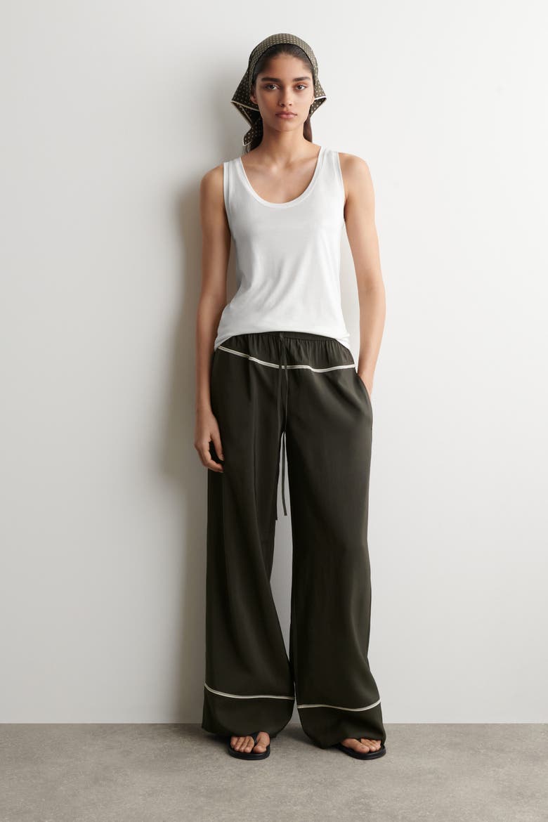 Contrast-piped Straight-leg Pants, Alternate, color, DARK GREEN