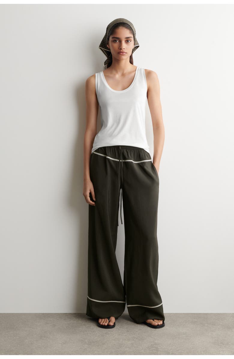 COS Contrast-piped Straight-leg Trousers, Alternate, color, Dark Green