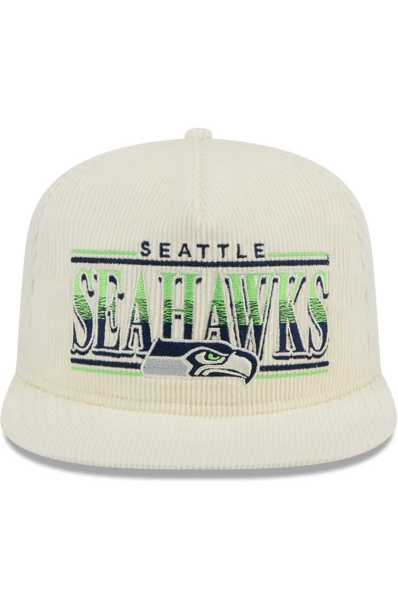New Era Men's New Era Cream Seattle Seahawks Throwback Corduroy Golfer Snapback Hat, Alternate, color,