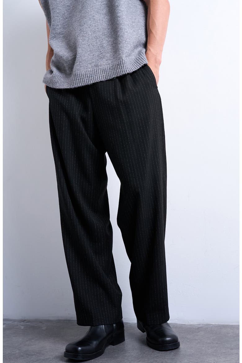 Pinstripe Wide Leg Pants, Main, color, BLACK