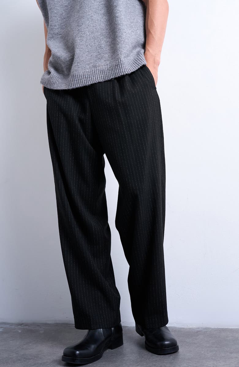 Topman Pinstripe Wide Leg Pants, Main, color, Black