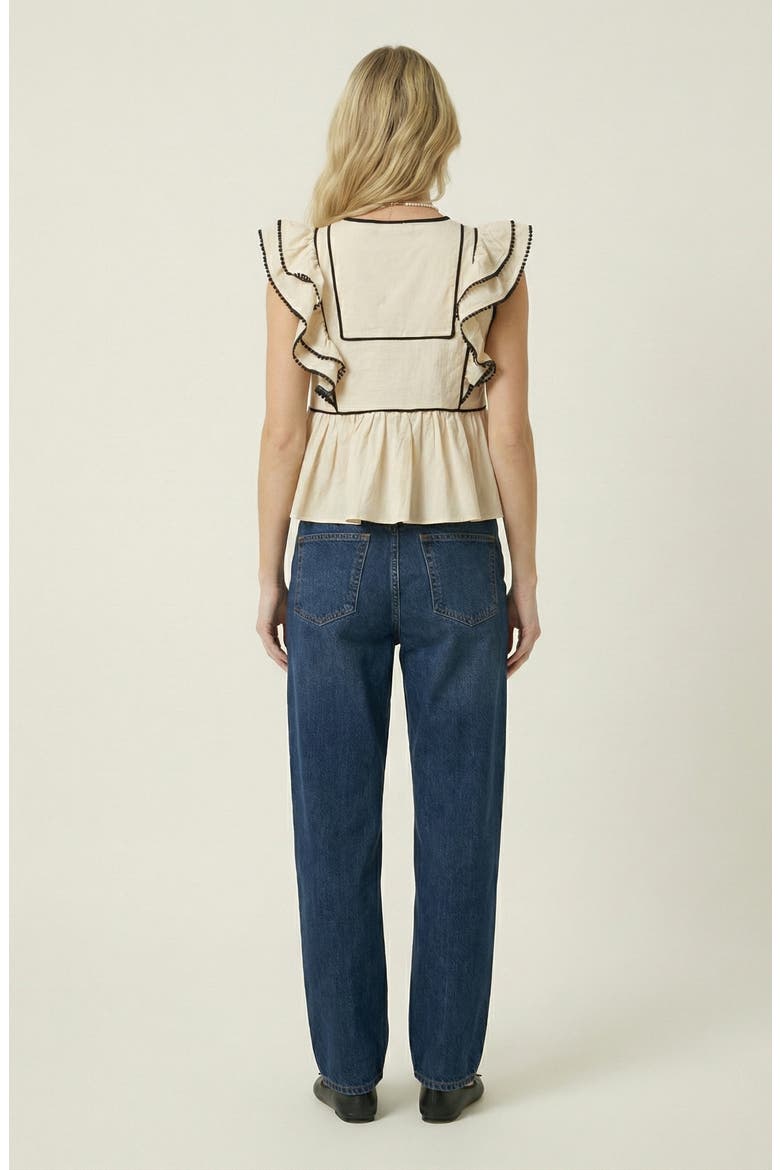 Ruffle Sleeve Peplum Front Tie Top, Alternate, color, Cream