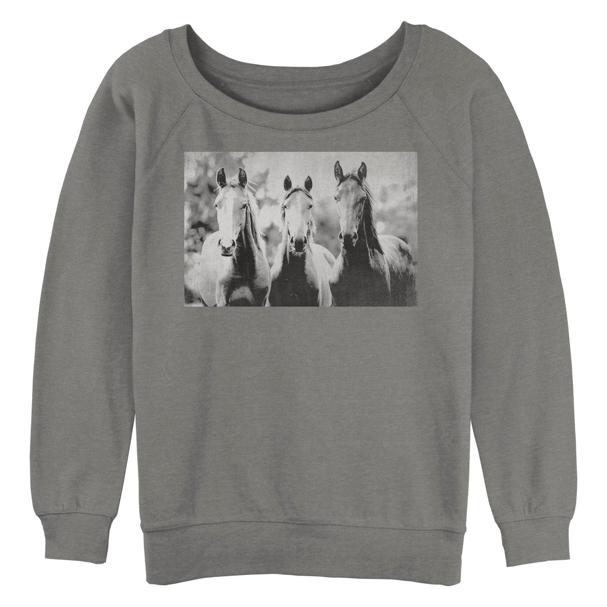 Lost Gods Junior's  Black And White Horses Sweatshirt In Gray Heather