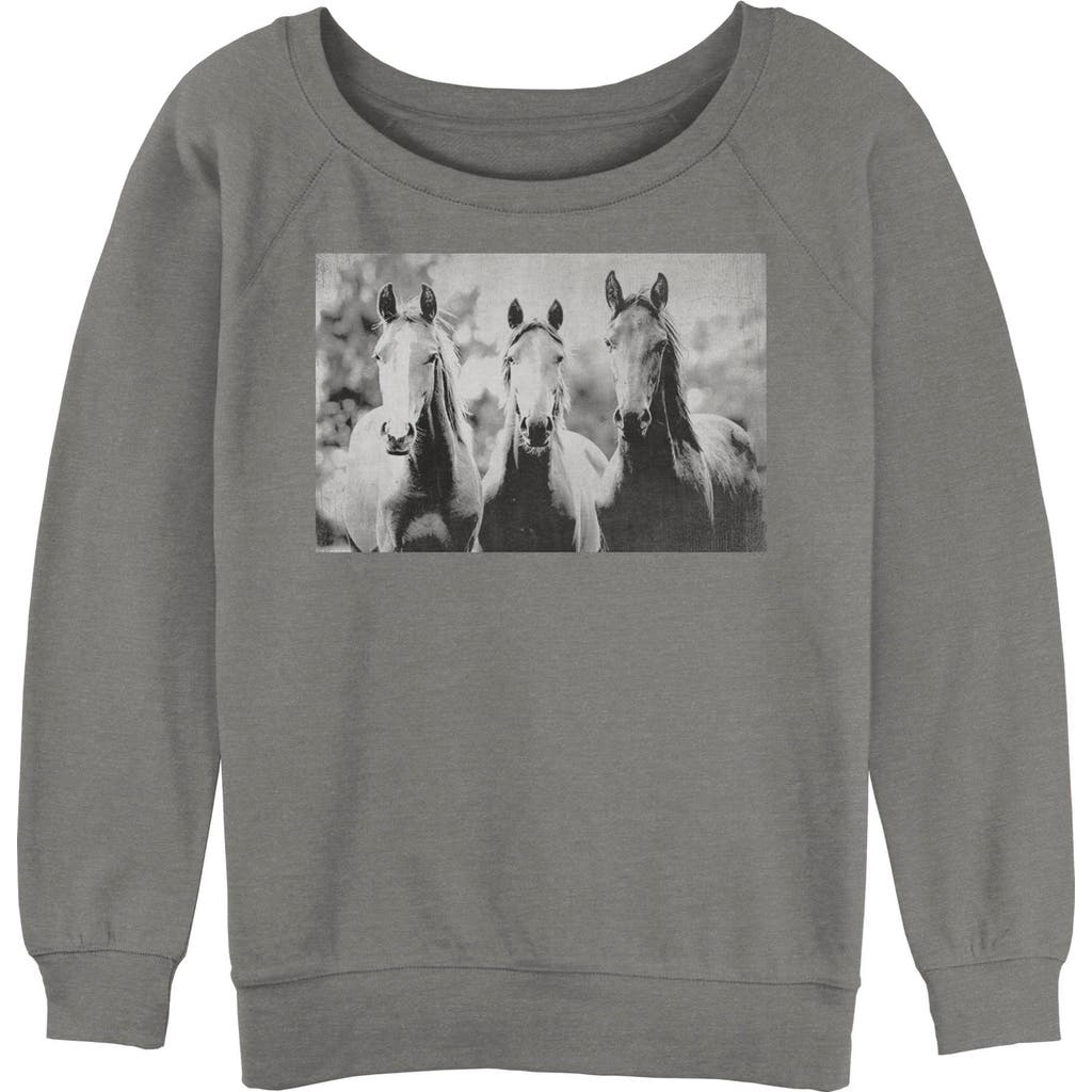 Lost Gods Junior's Black And White Horses Sweatshirt In Gray Heather