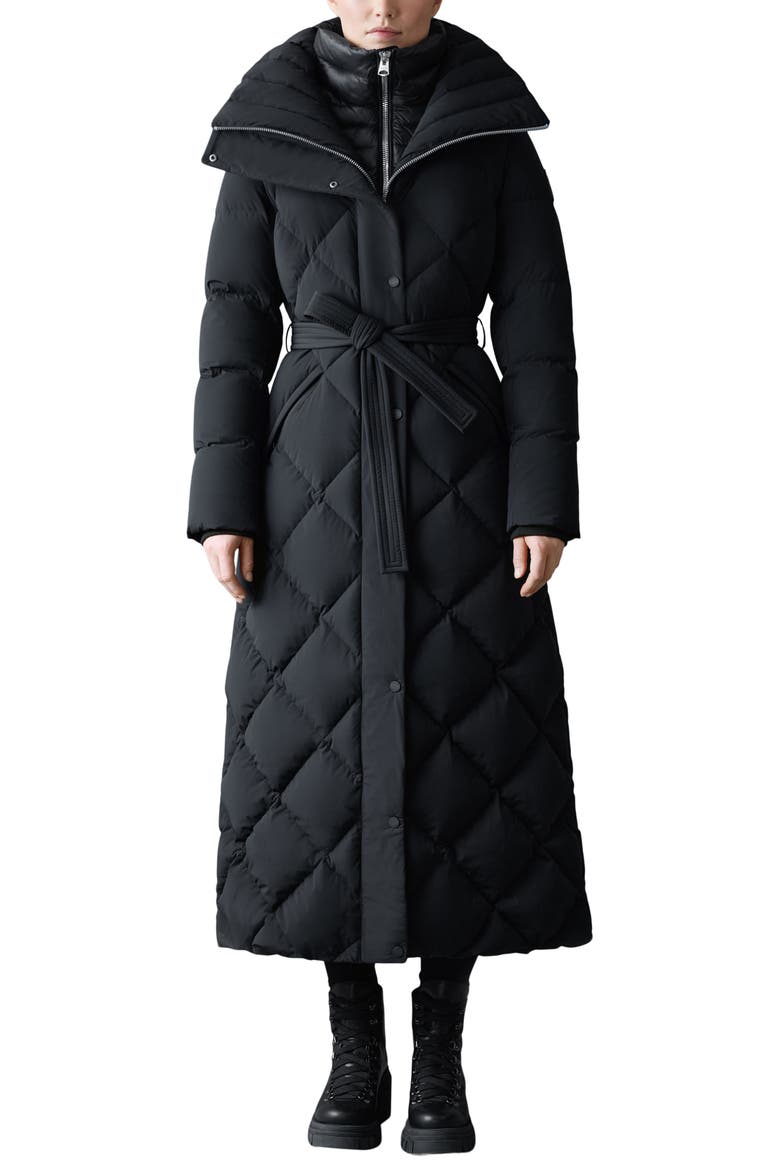 Laurella 2-in-1 Belted Quilted Down Long Coat, Main, color, BLACK
