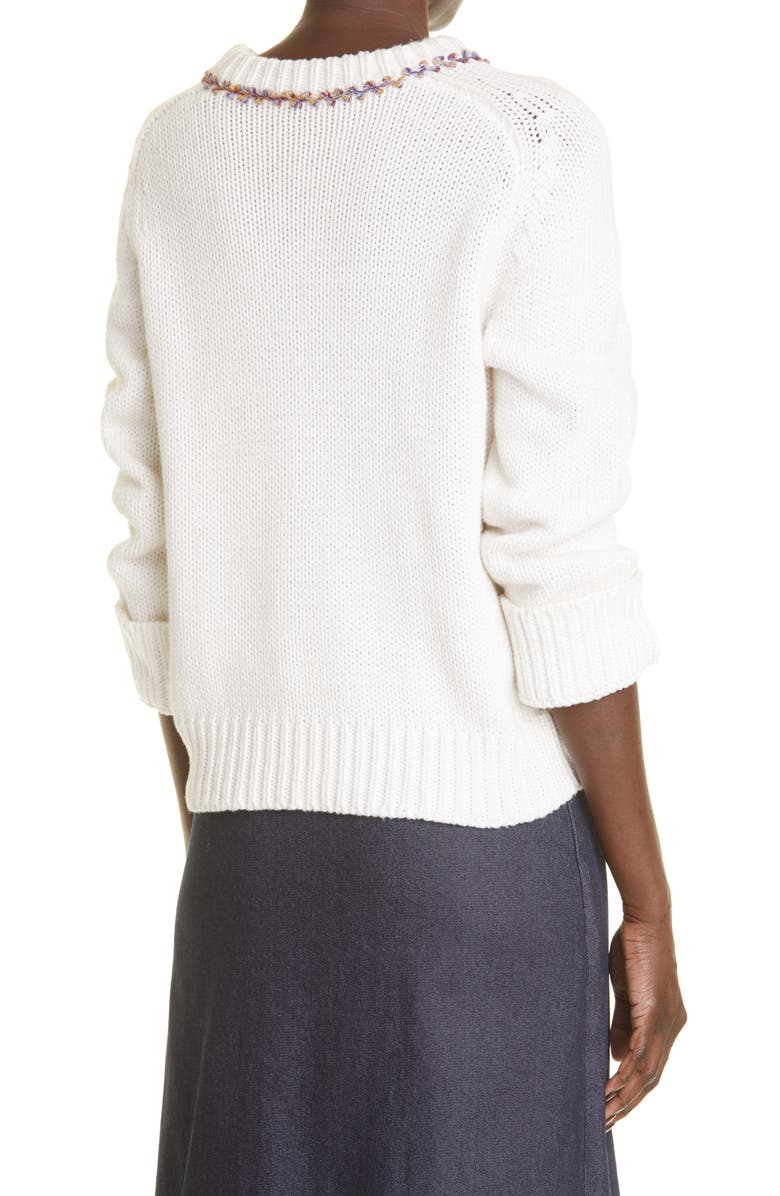 Adam Lippes Floral Embroidered Cotton Sweater, Alternate, color, 