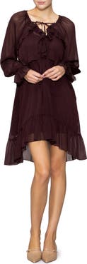 MELLODAY Ruffle Long Sleeve Chiffon Babydoll Dress