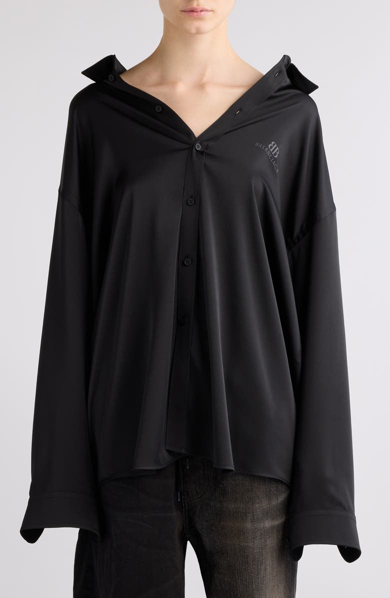 Balenciaga BB Oversize Fluid Twill Button-Up Shirt, Main, color, 1000 Black