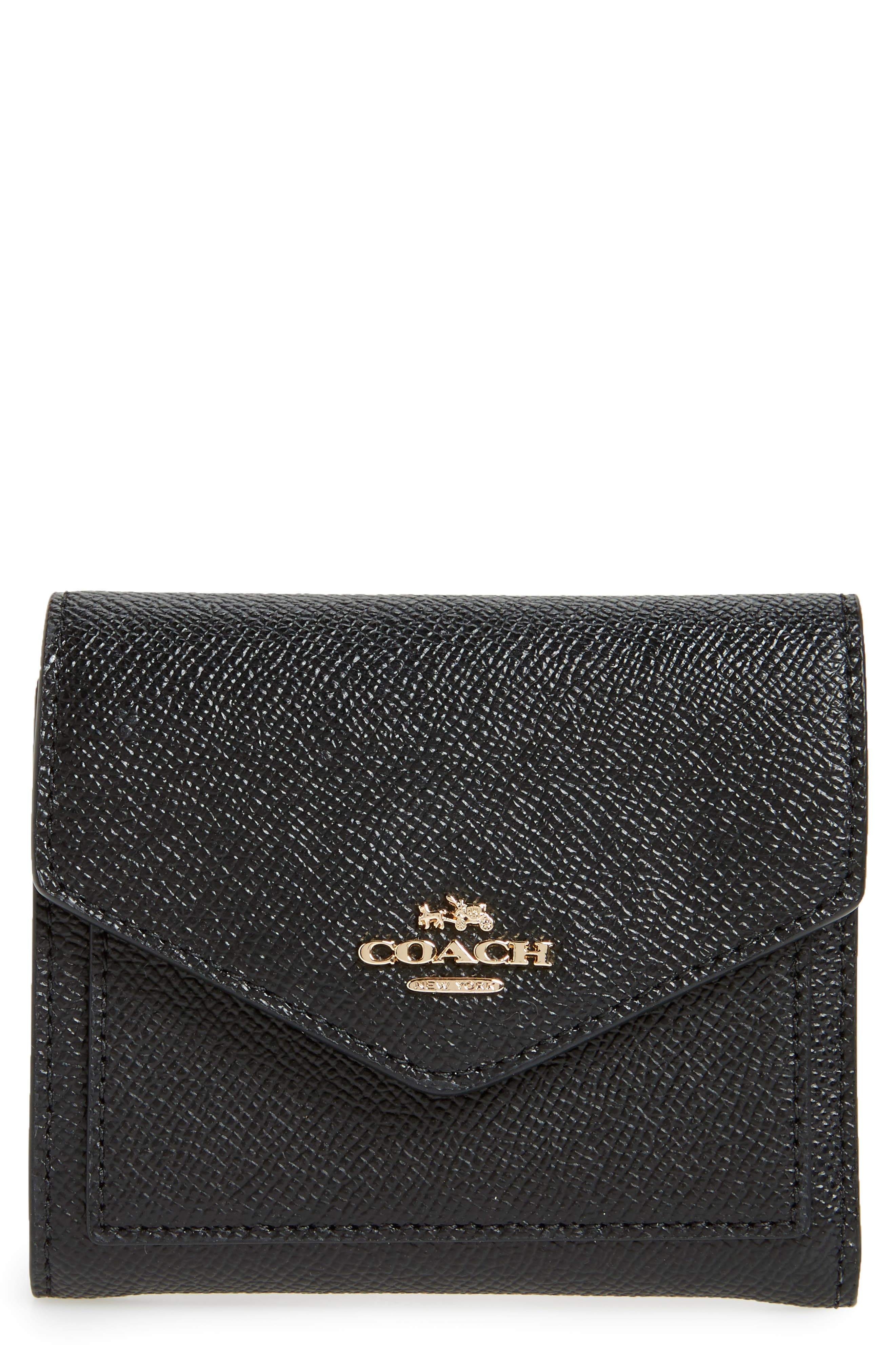 COACH Small Calfskin Leather Trifold Wallet, Main, color, 
