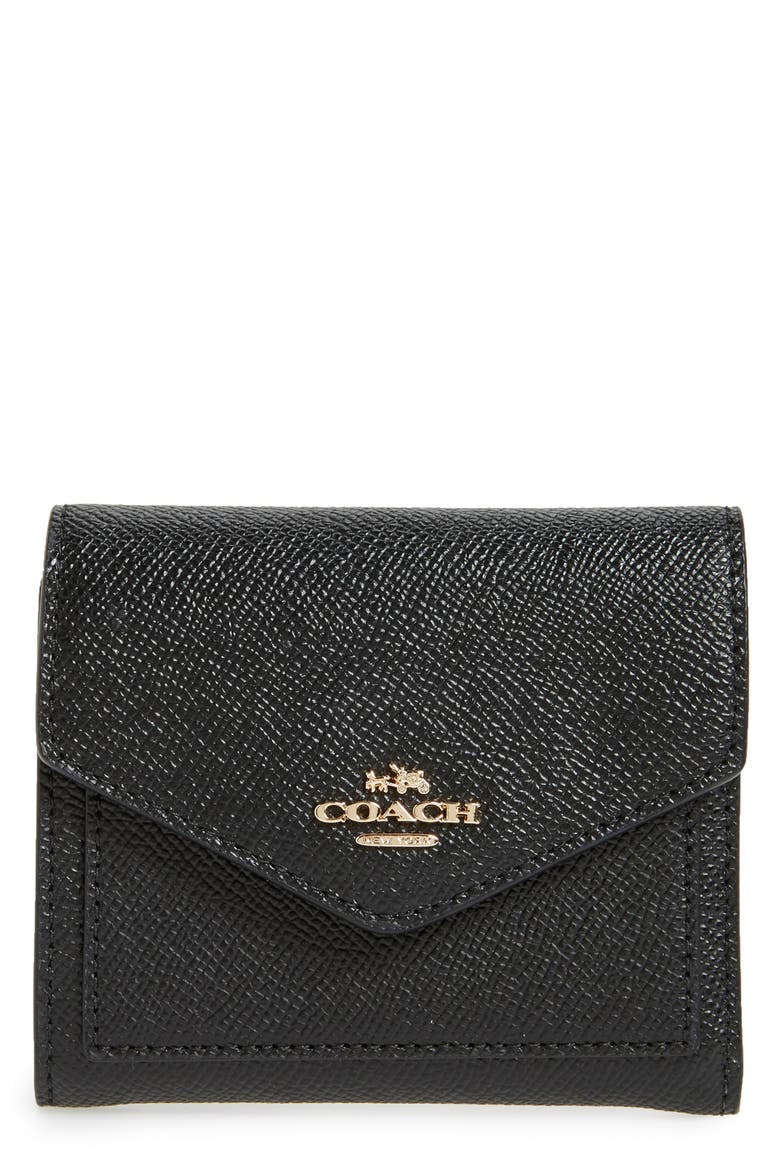 Small Calfskin Leather Trifold Wallet, Main, color, BLACK