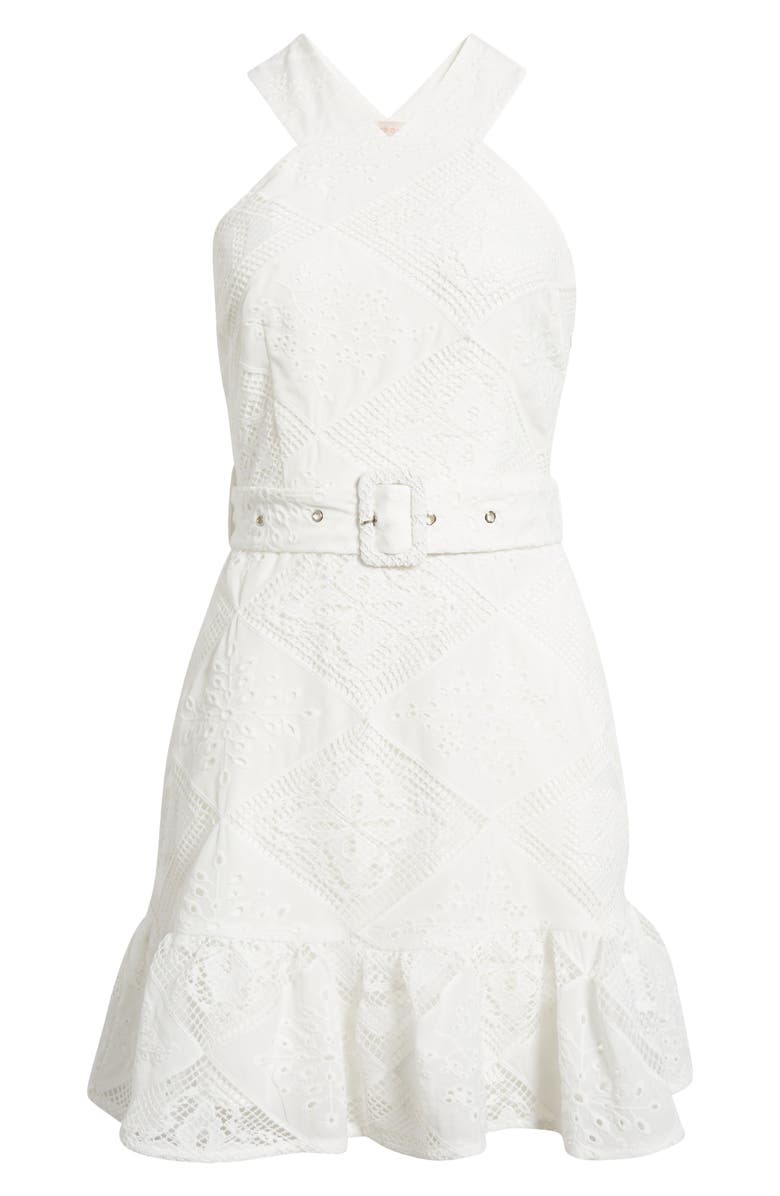 CIEBON Braylee Lace Eyelet Belted Sleeveless Minidress, Alternate, color,