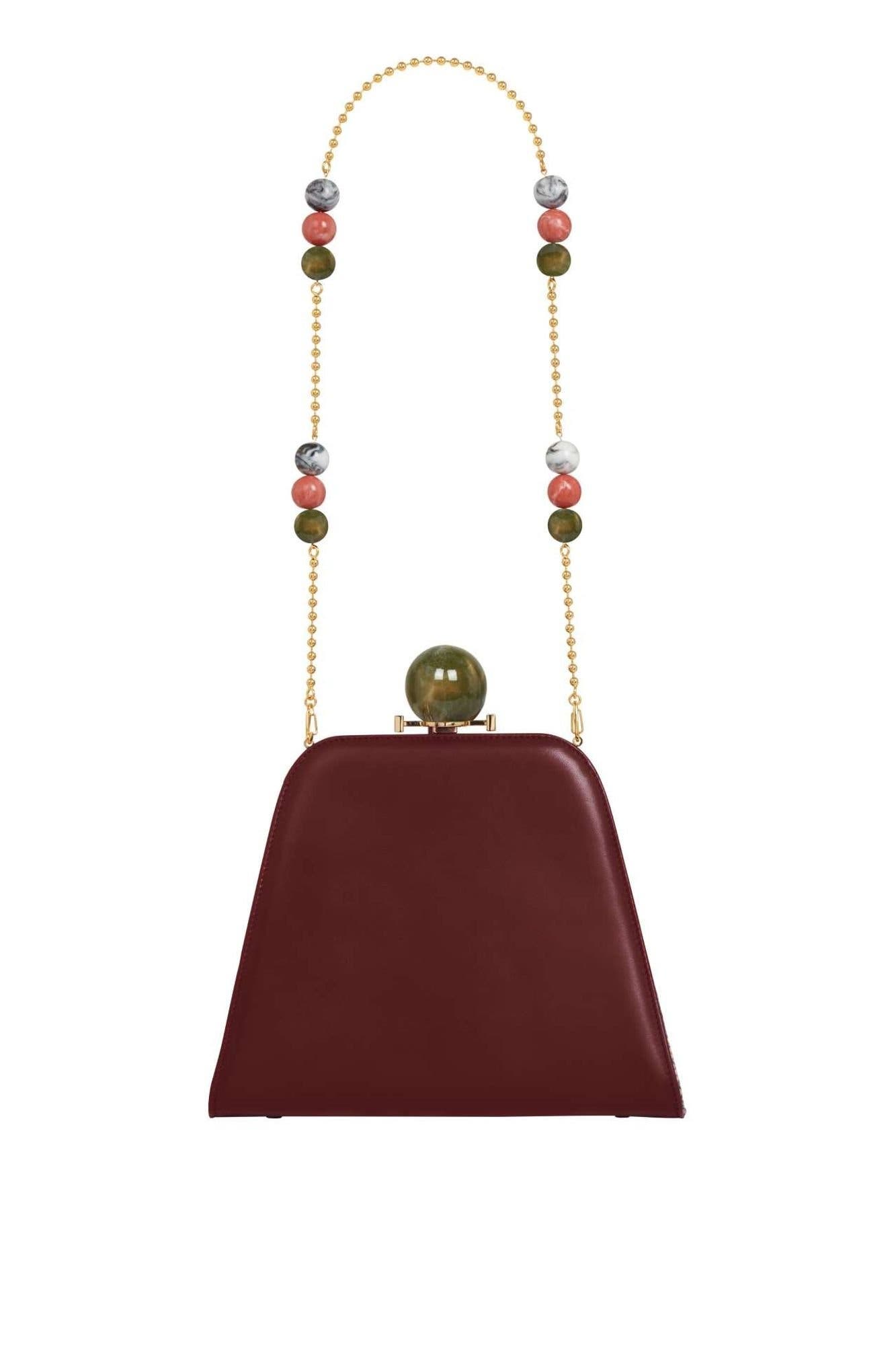 Josephine Ball Frame Calfskin Leather Bag, Alternate, color, Bordeaux