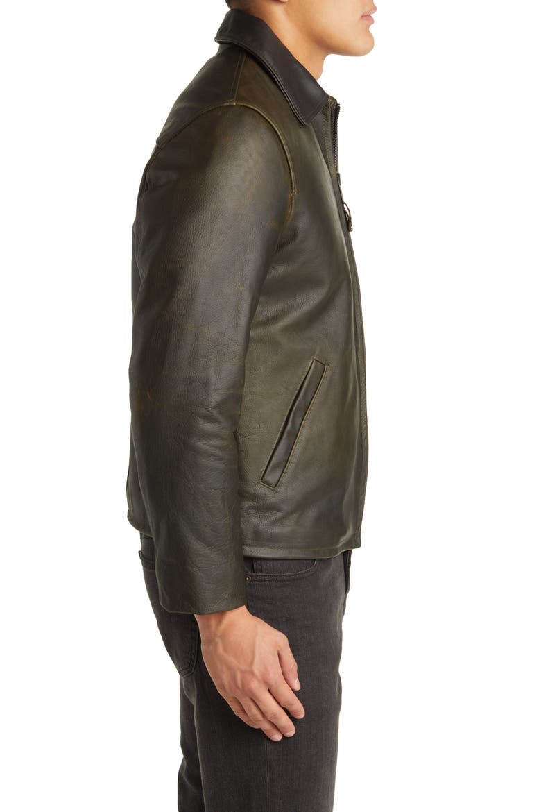Waxy Cowhide Leather Mechanics Jacket, Alternate, color, OLIVE