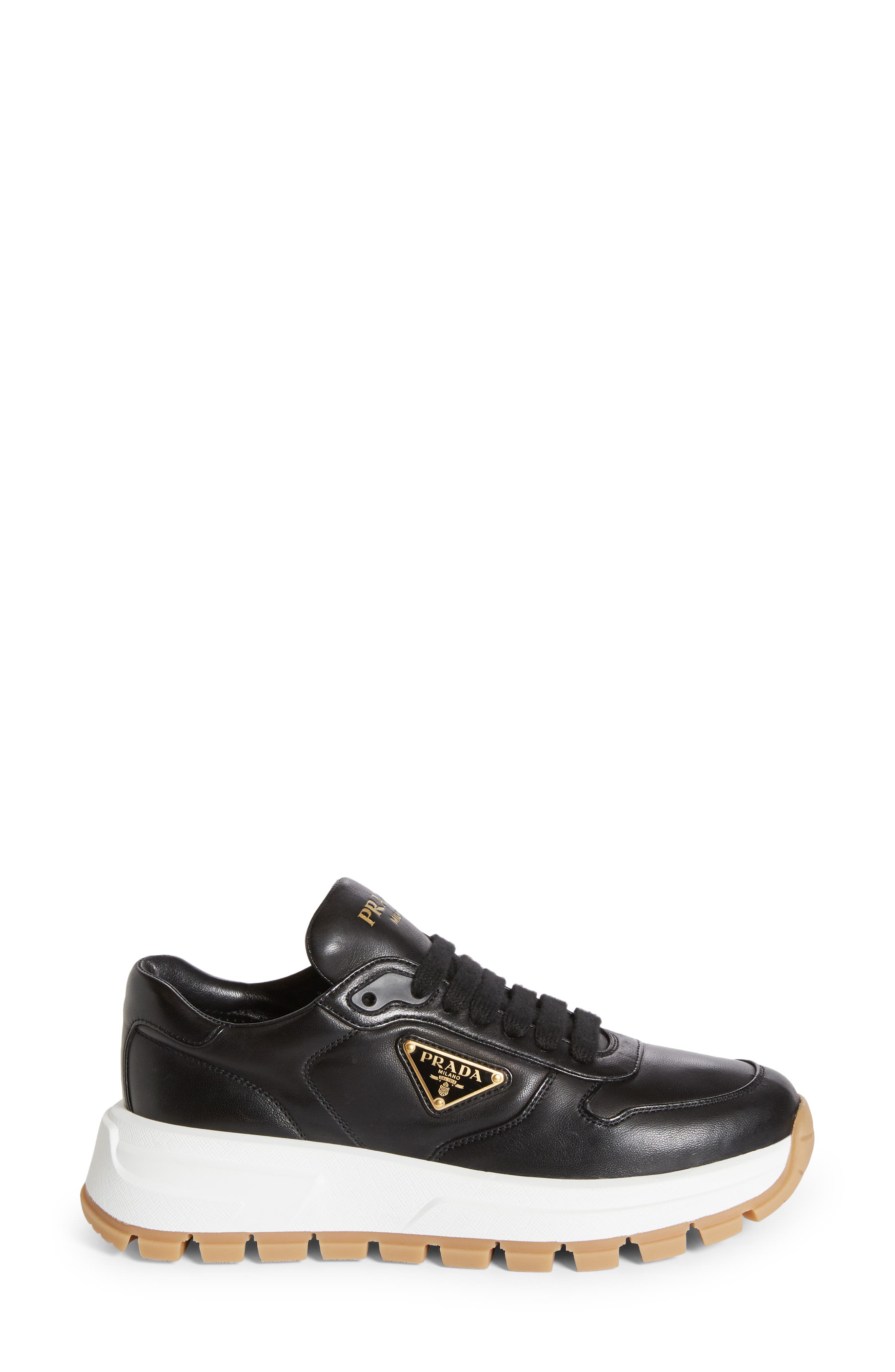 Prada Triangle Logo Lace-Up Sneaker, Alternate, color, Black