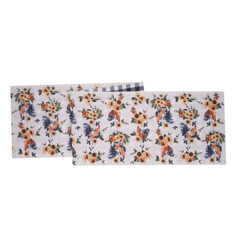 Rooster Farmhouse Reversible Graphic Print Machine Washable Table Runner 14" x 72"