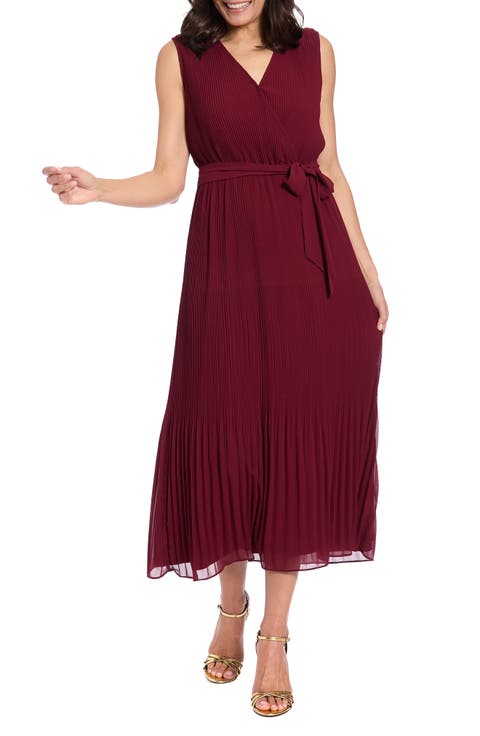 Pleated Surplice Neck Midi Dress