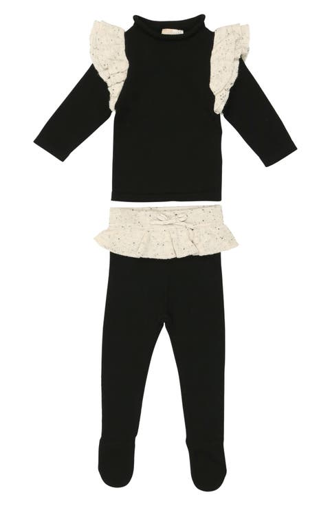 Flecked Ruffle Long Sleeve Stretch Cotton Top & Leggings Set (Baby)