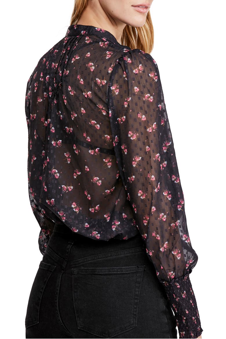 Flowers in December Print Sheer Blouse, Alternate, color, BLACK