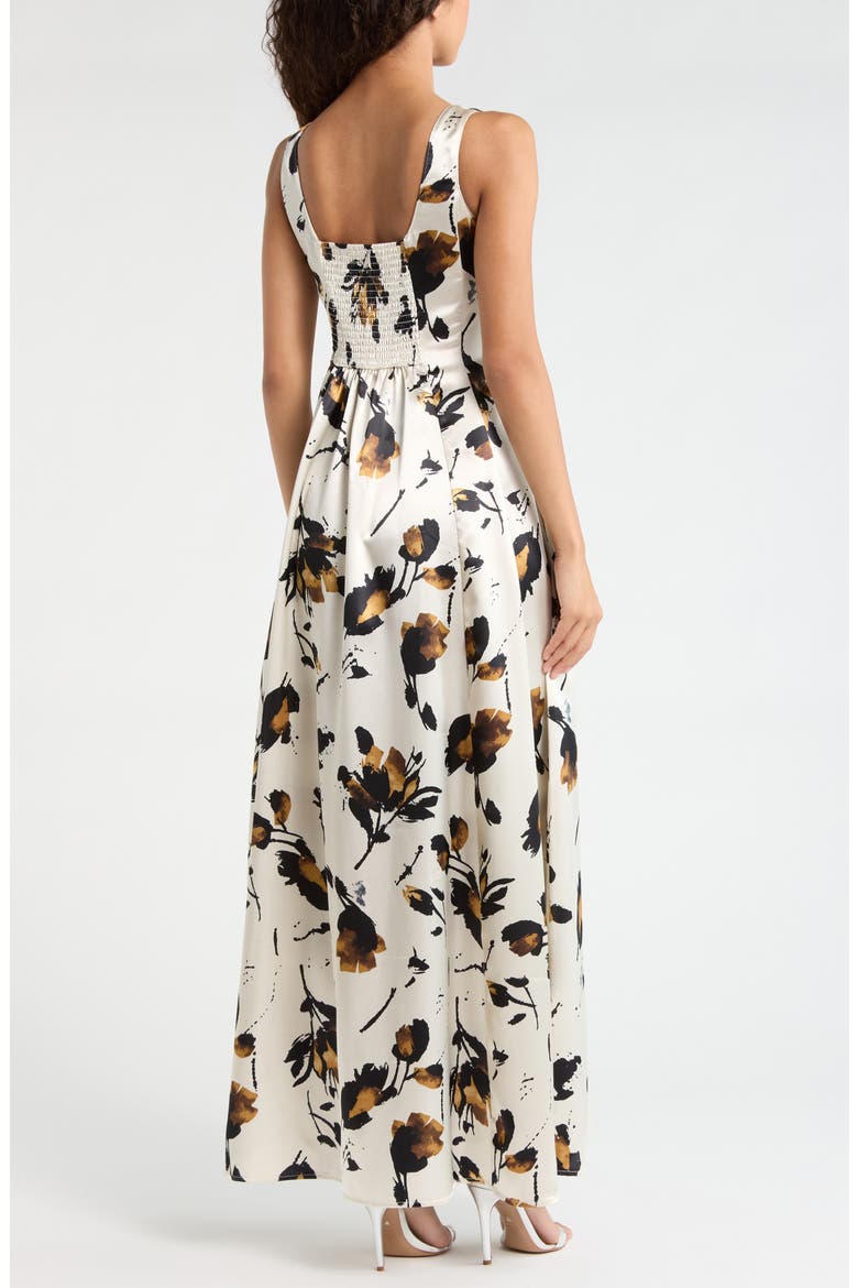 Floral Print Satin Maxi Dress, Alternate, color, BONE MULTI