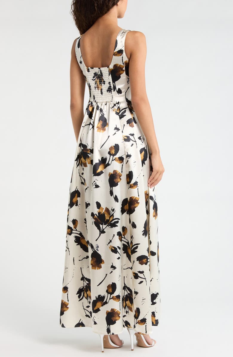 MELLODAY Floral Print Satin Maxi Dress, Alternate, color, Bone Multi
