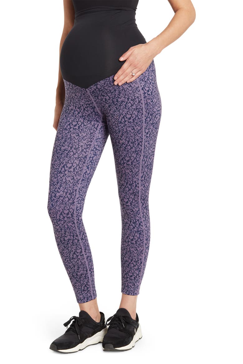 Daily Side Pocket 7/8 Maternity Leggings, Main, color, PURPLE MULLED WAVE PRINT