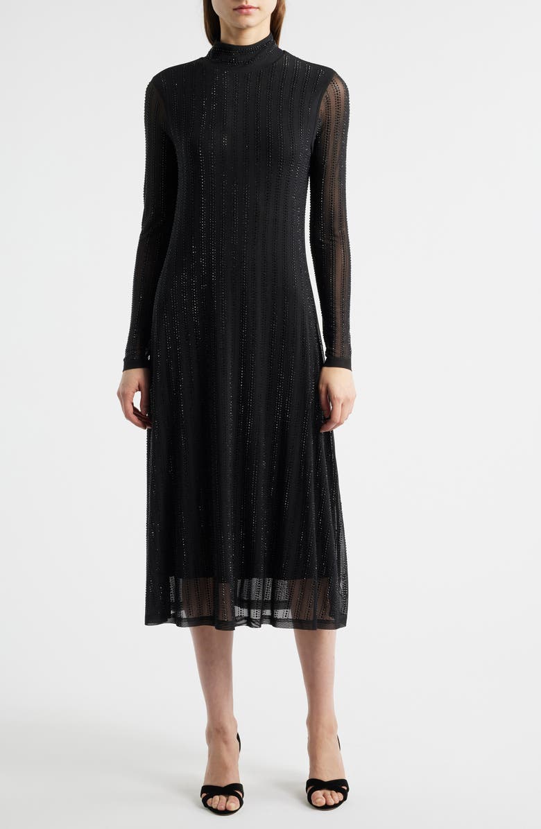 Elie Tahari The Martine Sequin Long Sleeve Midi Dress, Main, color, Noir