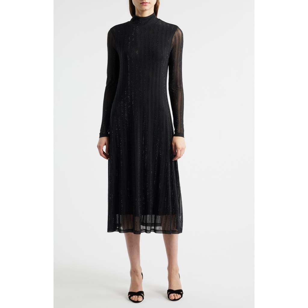 Elie Tahari The Martine Sequin Long Sleeve Midi Dress In Black