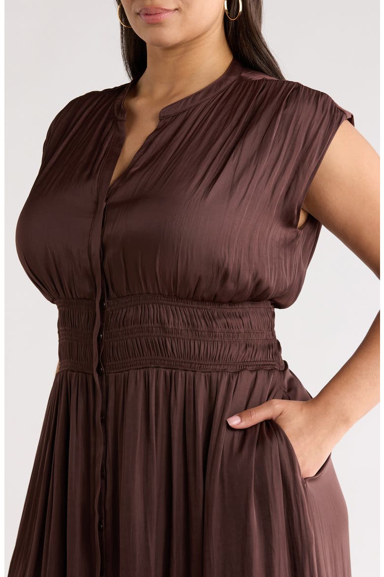 Smocked Waist Maxi Dress, Alternate, color, BROWN ROAST