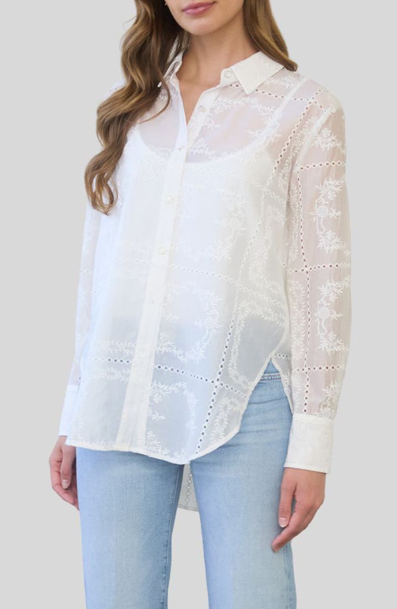 ZOE AND CLAIRE Transparent Embroidered Shirt, Alternate, color, Ivory