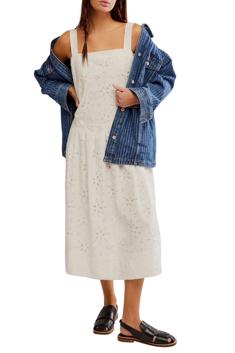 Primavera Cotton Eyelet Midi Sundress, Alternate, color, WHITE