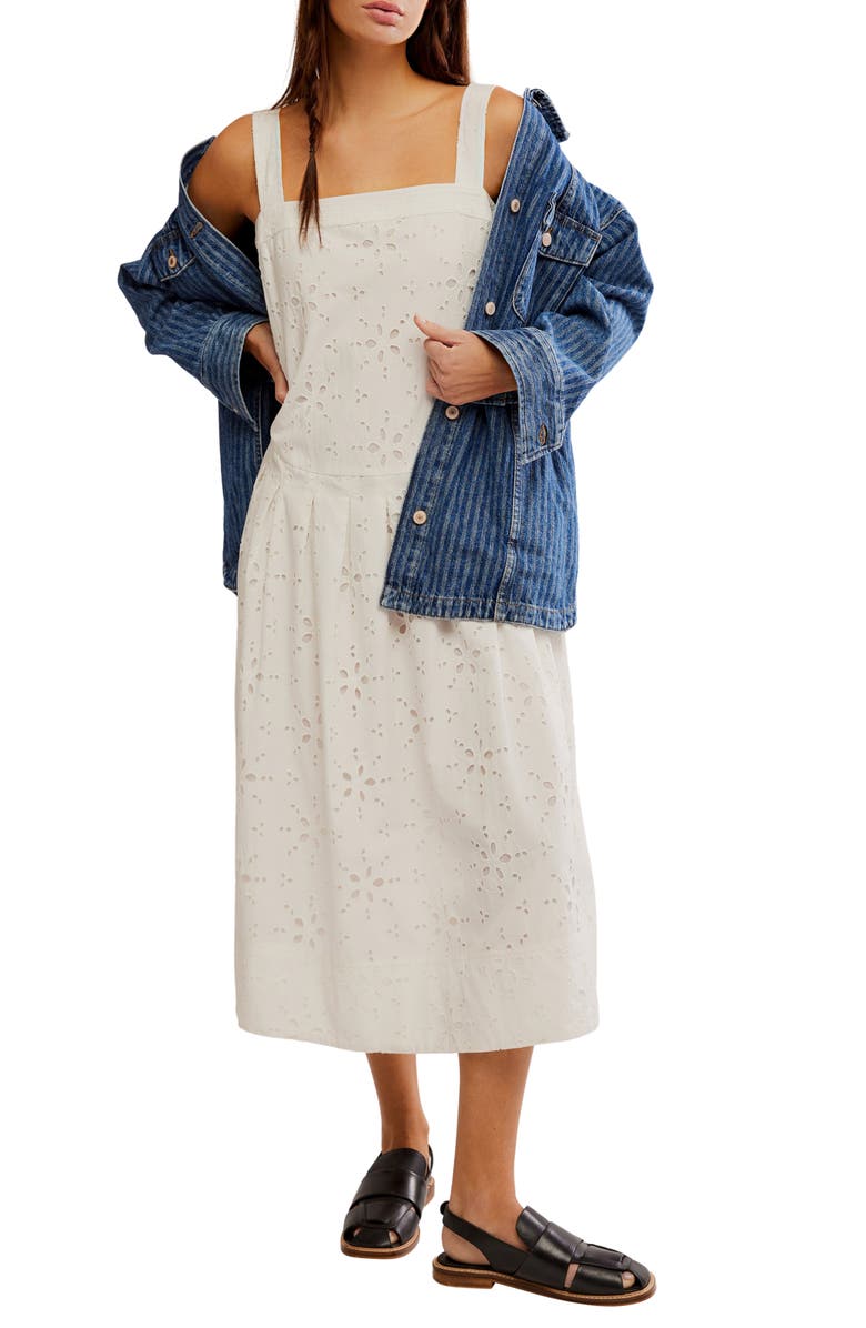 Free People Primavera Cotton Eyelet Midi Sundress, Alternate, color, White