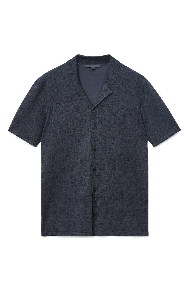 John Varvatos Nayeem Etching Print Organic Cotton Camp Shirt, Alternate, color, Charcoal Heather