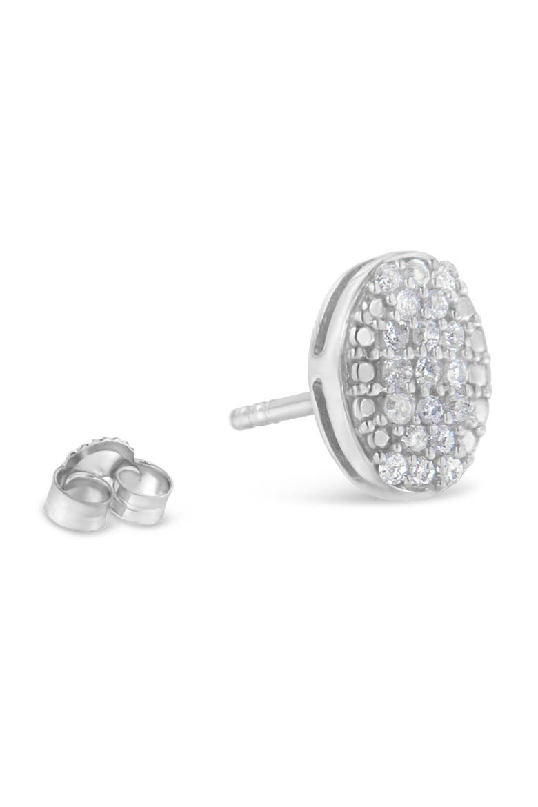 Silver Round Diamond Oval Cluster Earrings, Alternate, color, White