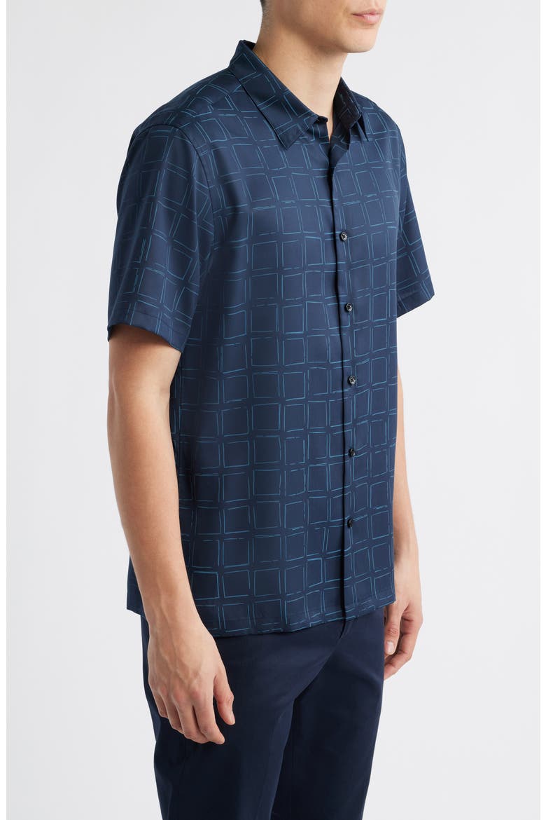 Irving Grid Print Short Sleeve Lyocell Button-Up Shirt, Alternate, color, BLUE MULTI
