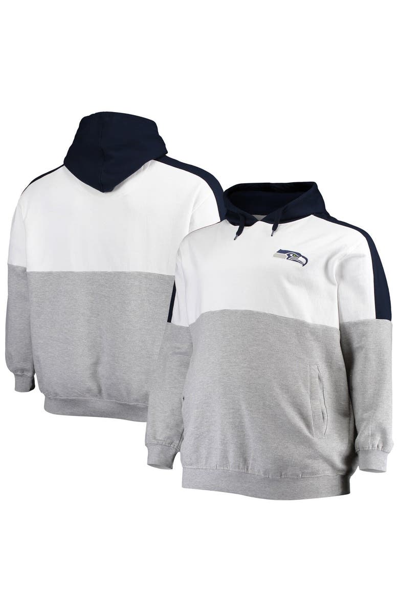 PROFILE Men's College Navy/Heathered Gray Seattle Seahawks Big & Tall Team Logo Pullover Hoodie, Main, color, 