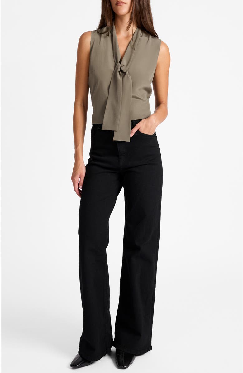 Santorelli Teca Silk Sleeveless Tie Neck Blouse, Main, color, Sahara