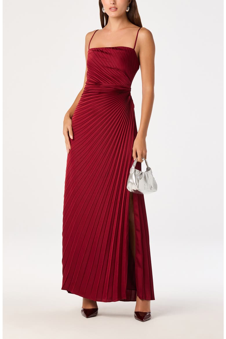 Paulette Pleated Maxi Dress, Alternate, color, WINE